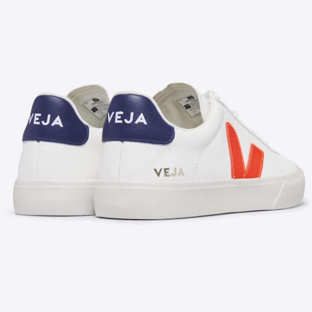 Veja Campo‎ Chromefree Leather Sneakers Shoes Lace Up Womens 37 Orange Fluo Navy